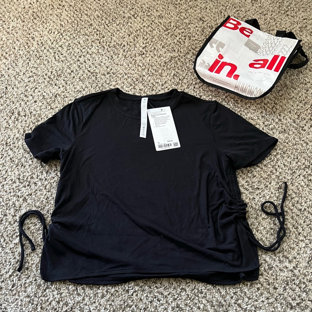 Lululemon Black side cinch ribbed top size 10 NWT